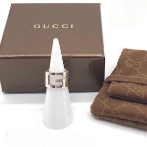 Gucci (Authentic) Large Cutout G Silver Ring w/ Box & GG Dust Cover, Size 5.5